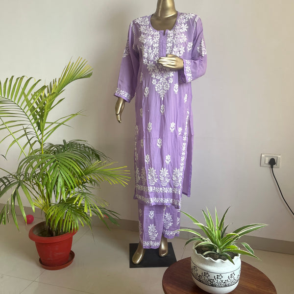 ALINA LILAC MODAL CHIKANKARI KURTA PALAZZO SET Libaas e Lucknow