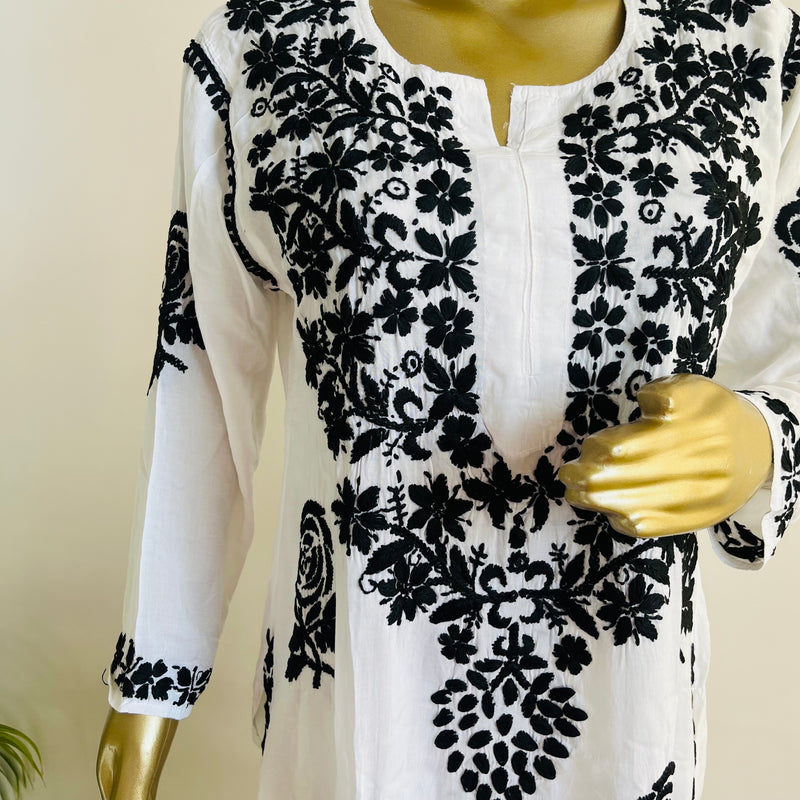 Rose White Black Chikankari Set