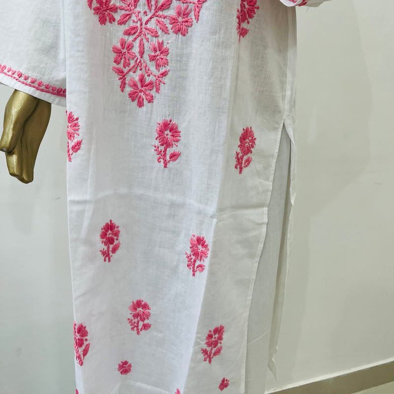 TARA CHIKANKARI WHITE PINK KURTA Libaas e Lucknow