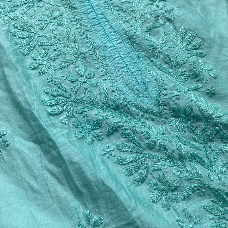 Juri Mint Green Chanderi Chikankari Kurta Libaas e Lucknow