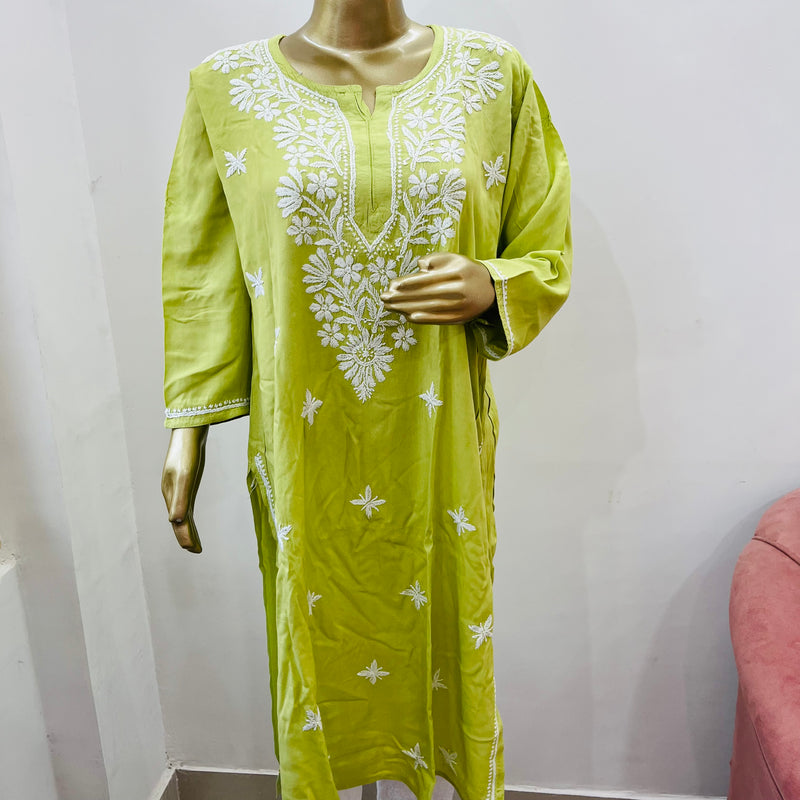 MAAHAM GREEN CHIKANKARI RAYON KURTA Libaas e Lucknow