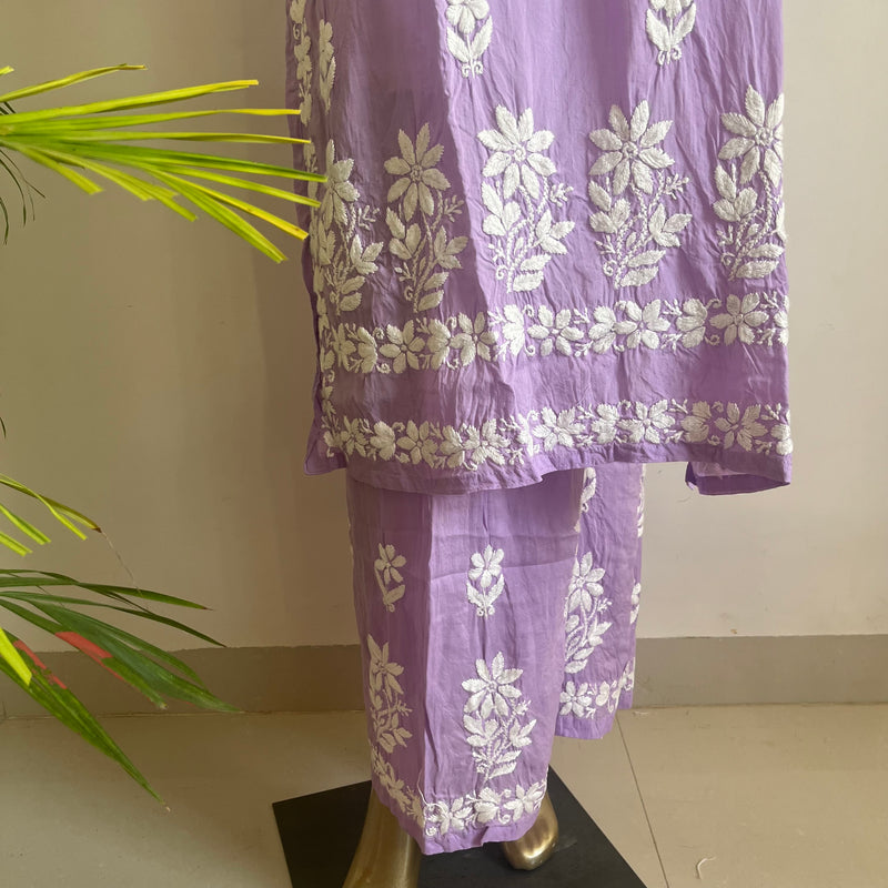 ALINA LILAC MODAL CHIKANKARI KURTA PALAZZO SET Libaas e Lucknow