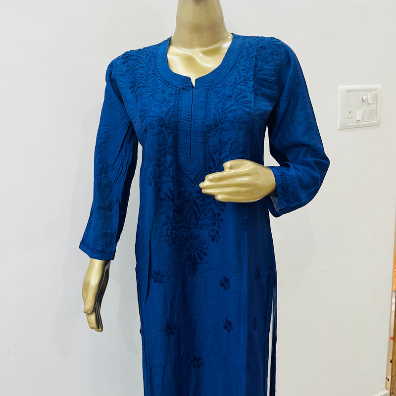 Juri Royal Blue Chanderi Chikankari Kurta Libaas e Lucknow