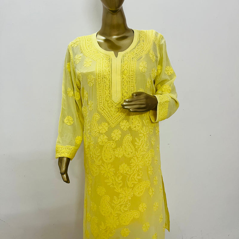 Gulzar Lime Yellow Chikankari Kurta Set Libaas e Lucknow