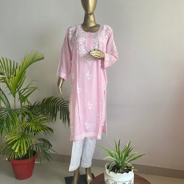 HARSHA PINK CHIKANKARI MODAL KURTA