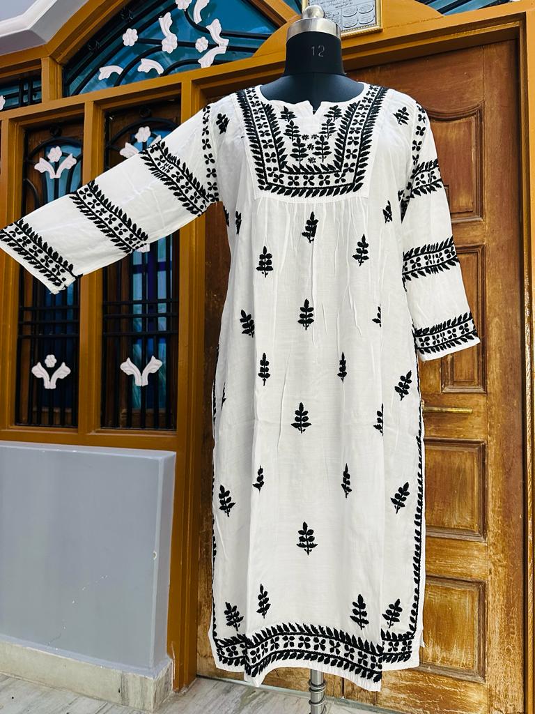 TINA WHITE BLACK CHIKANKARI KURTA Libaas e Lucknow