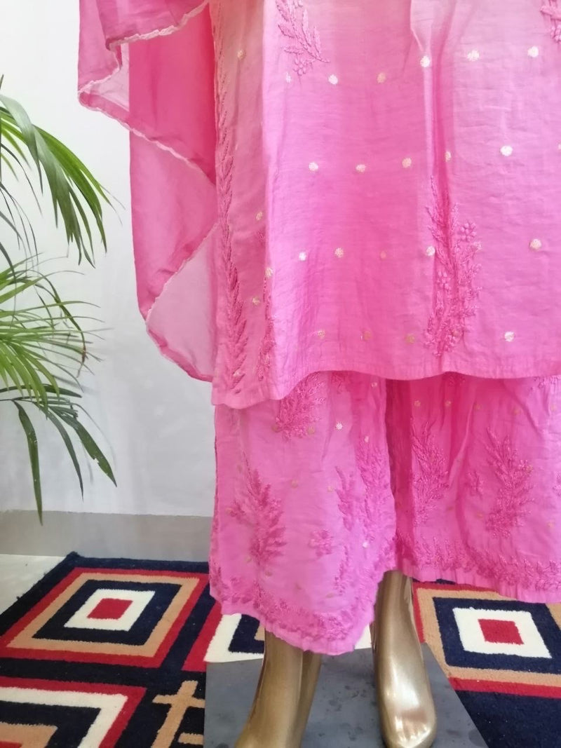 IFRAH ALIA CHANDERI CHIKANKARI PALAZZO SET Libaas e Lucknow