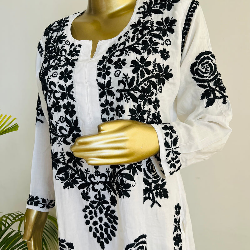 Rose White Black Chikankari Set