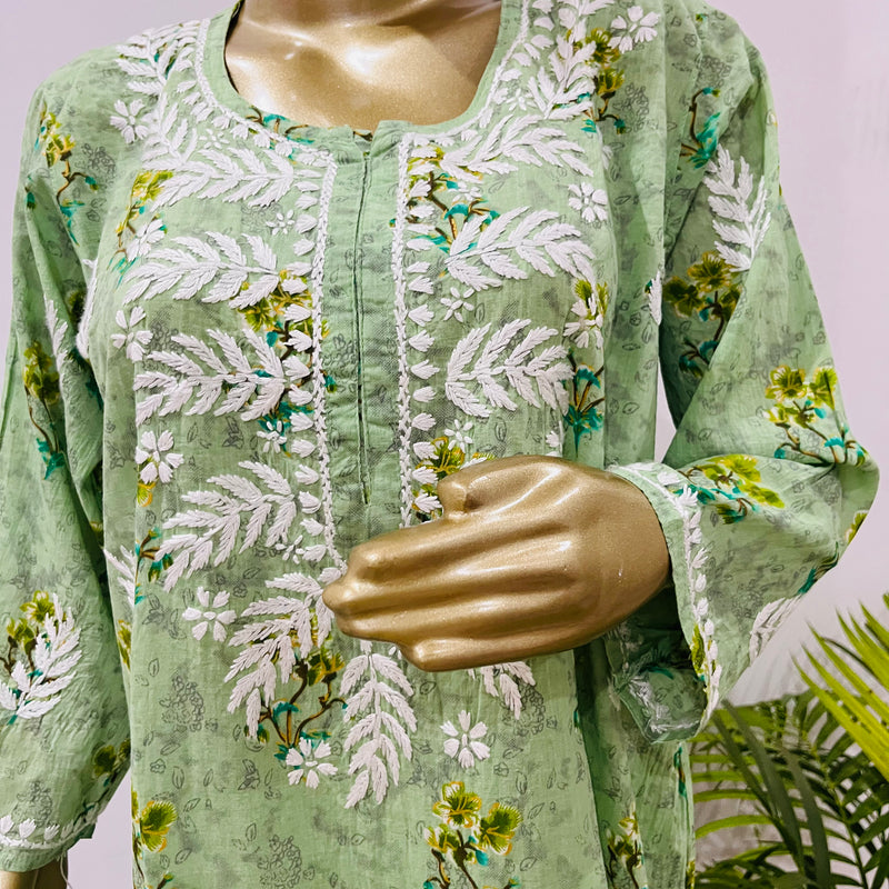 SAMIRA MUL CHIKANKARI GREEN KURTA PALAZZO SET Libaas e Lucknow