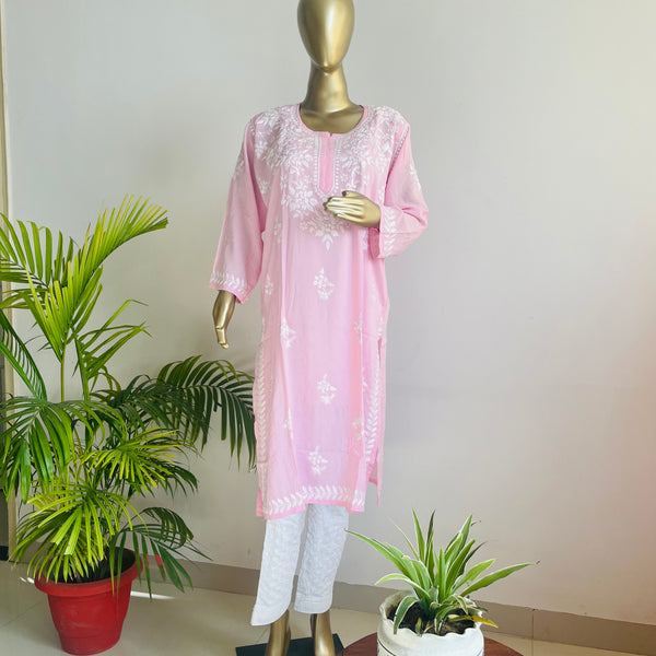 HARSHA PINK CHIKANKARI MODAL KURTA