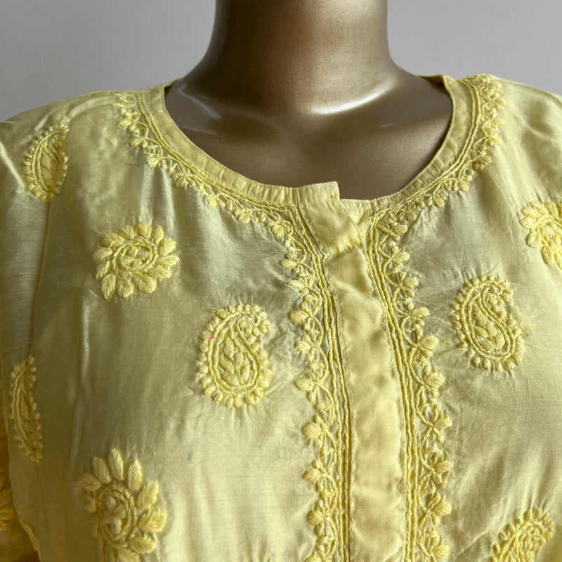 ANYA Yellow Chanderi Chikankari Kurta Libaas e Lucknow