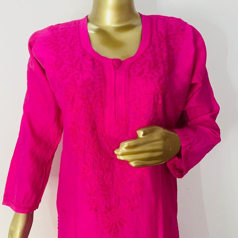 Juri Hot Pink Chanderi Chikankari Kurta Libaas e Lucknow