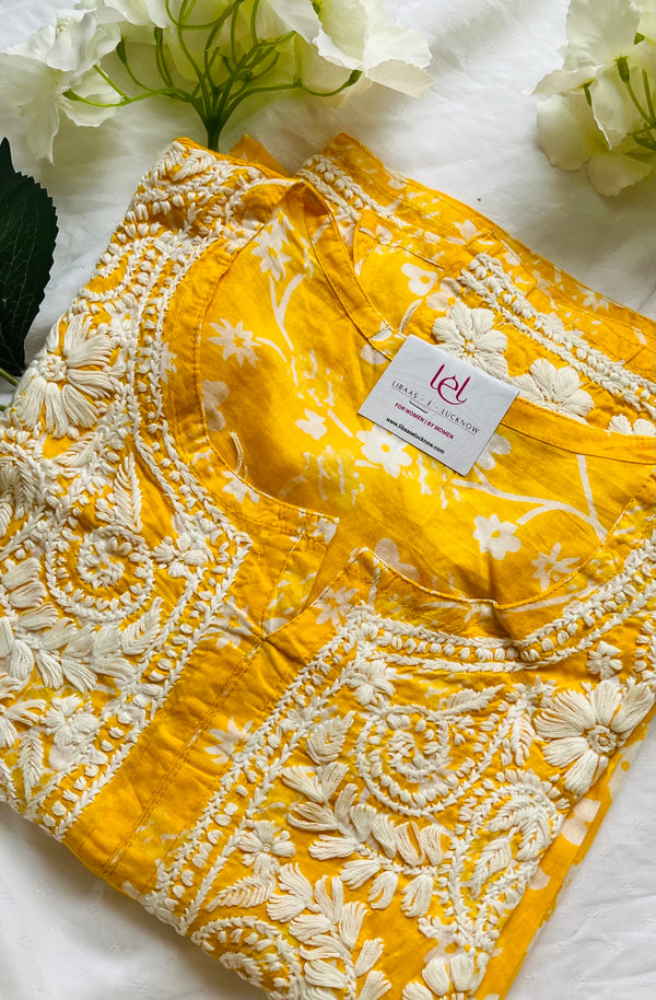 ANAASA CHIKANKARI MUL YELLOW KURTA Libaas e Lucknow