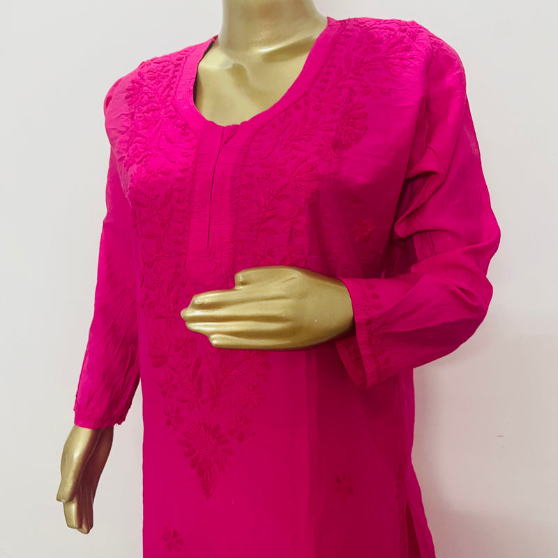 Juri Hot Pink Chanderi Chikankari Kurta Libaas e Lucknow