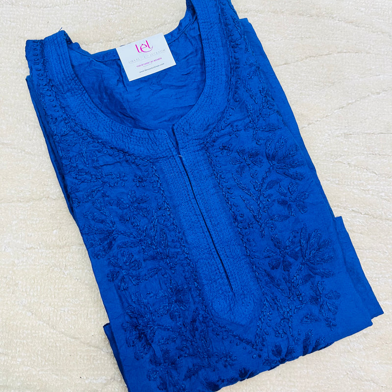 Juri Royal Blue Chanderi Chikankari Kurta Libaas e Lucknow