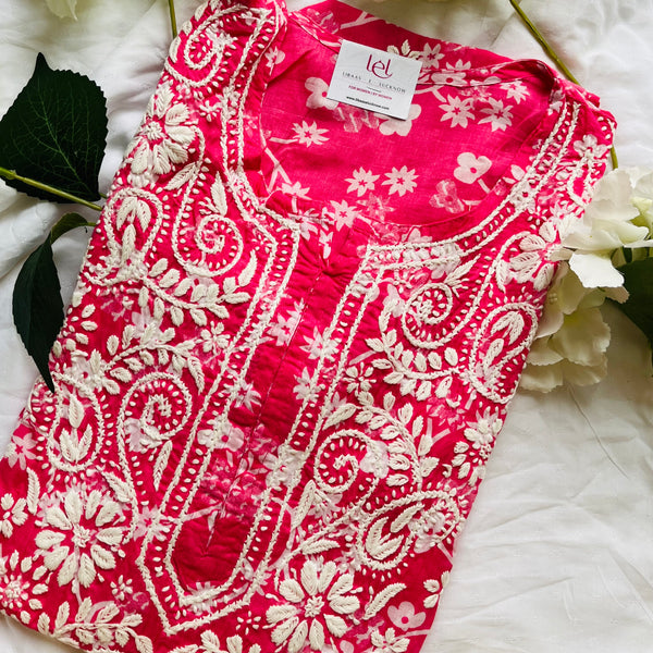 ANAASA CHIKANKARI MUL PINK KURTA Libaas e Lucknow