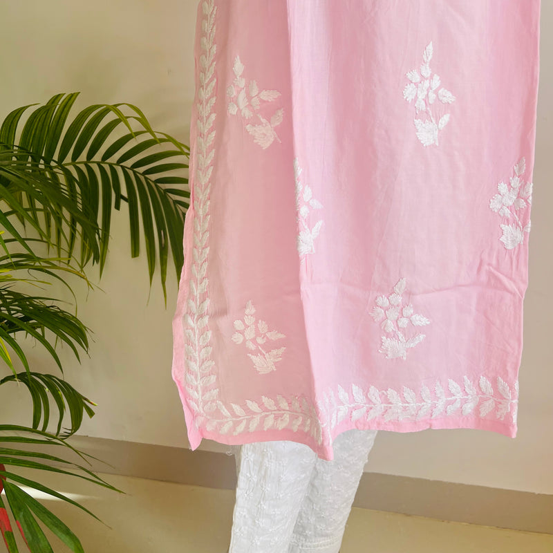 HARSHA PINK CHIKANKARI MODAL KURTA