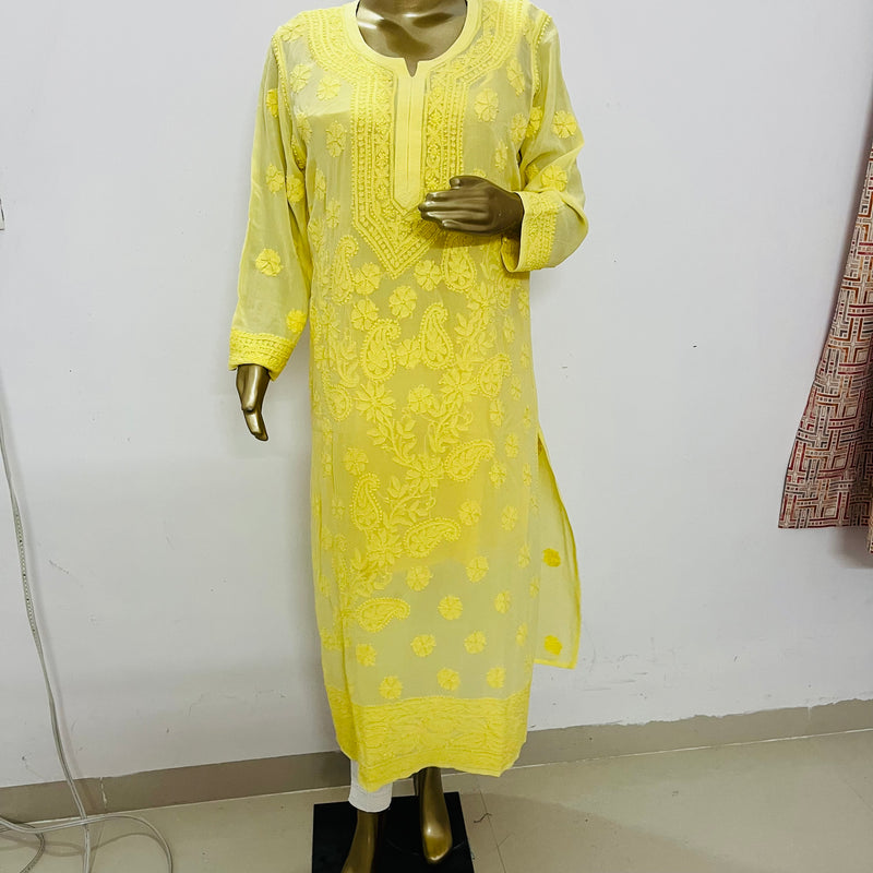 Gulzar Lime Yellow Chikankari Kurta Set Libaas e Lucknow