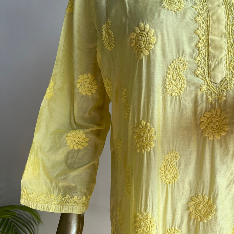 ANYA Yellow Chanderi Chikankari Kurta Libaas e Lucknow