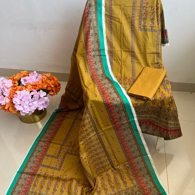 MUSTARD LAWN PRINT SUIT Libaas e Lucknow