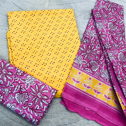 DEEPA YELLOW PINK COTTON UNSTITCHED SUIT Libaas e Lucknow