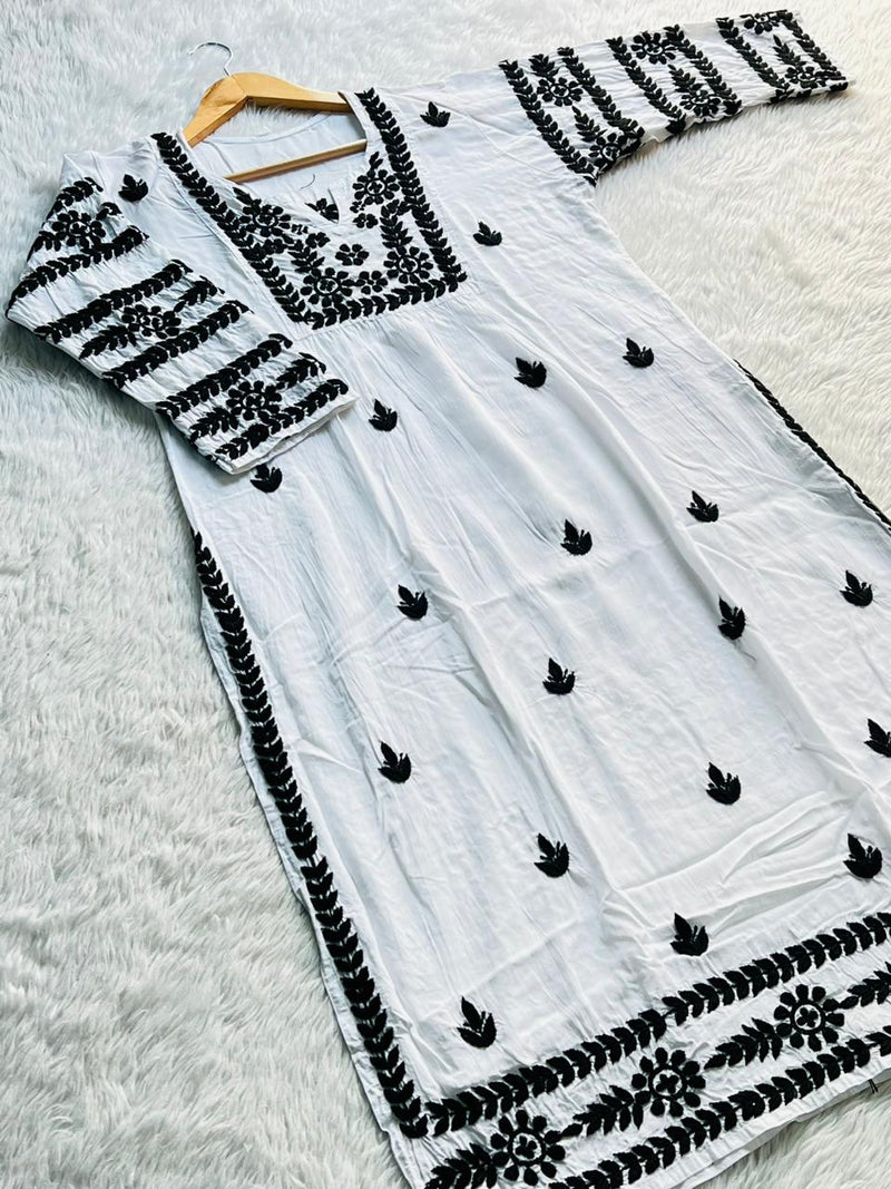 TINA WHITE BLACK CHIKANKARI KURTA Libaas e Lucknow