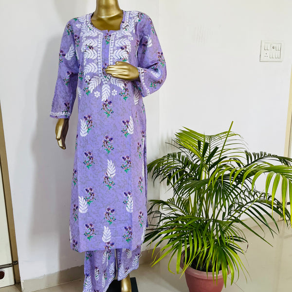 SAMIRA MUL CHIKANKARI PURPLE KURTA PALLAZZO SET Libaas e Lucknow