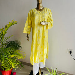 ANYA Yellow Chanderi Chikankari Kurta Libaas e Lucknow