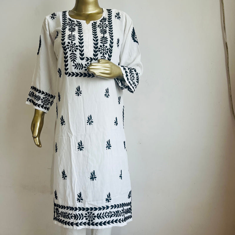 Pihu White Black Rayon Chikankari Set