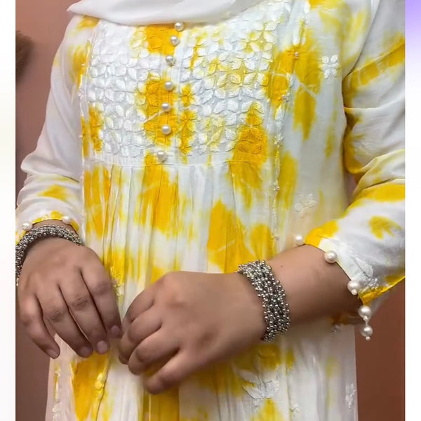 Shahina Yellow Tie n Dye Chanderi Chikankari Set Libaas e Lucknow