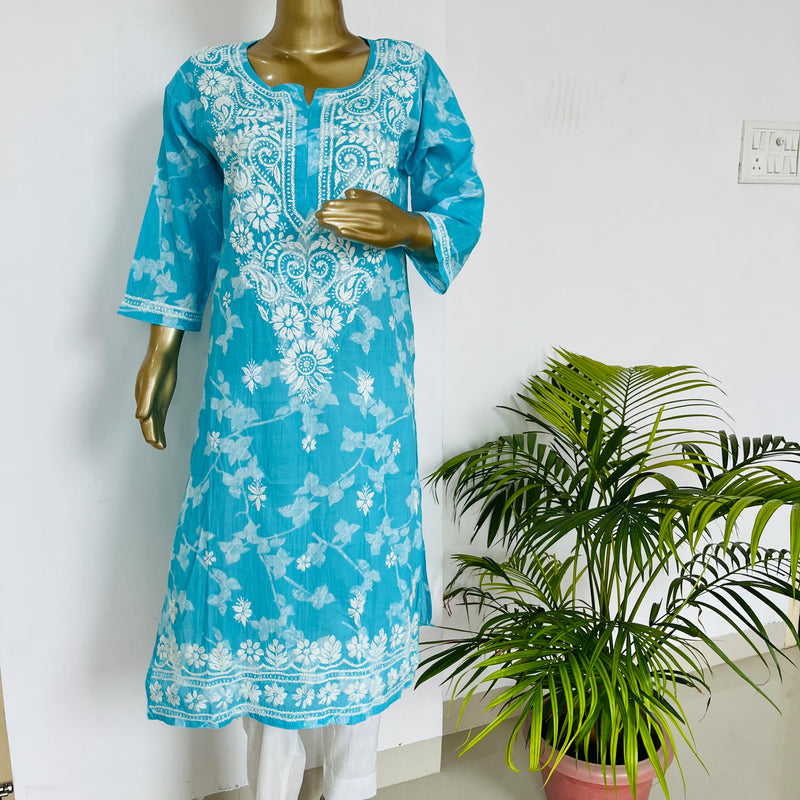 ANAASA CHIKANKARI MUL BLUE KURTA Libaas e Lucknow