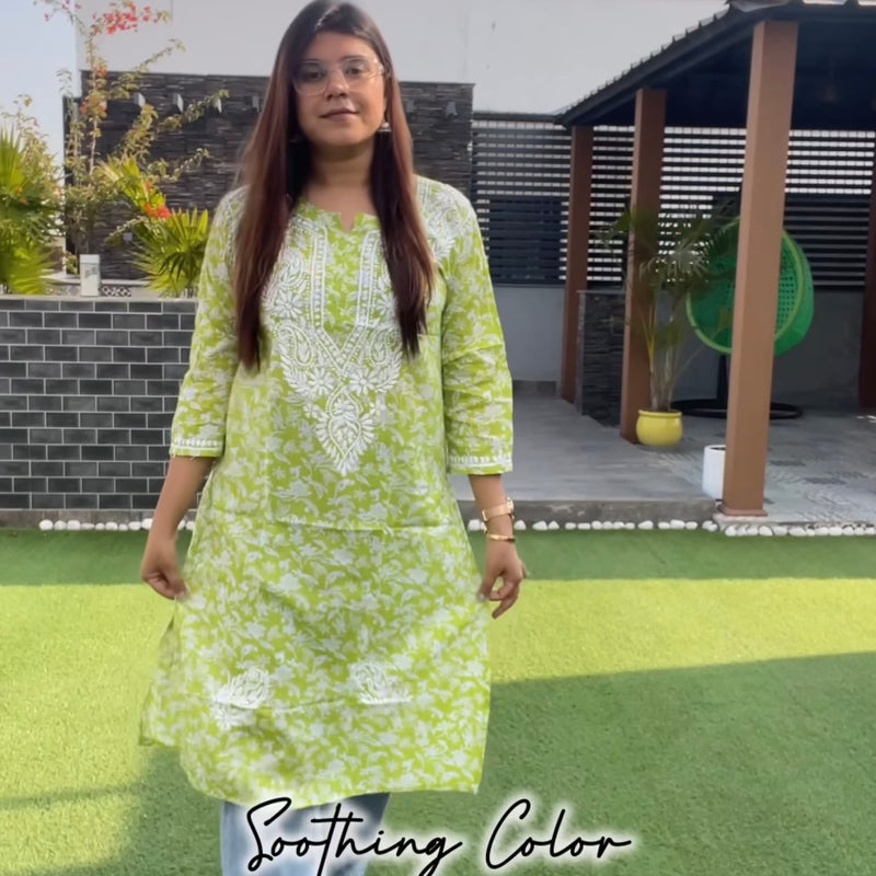 MAHIRA GREEN CHIKANKARI KURTI Libaas e Lucknow