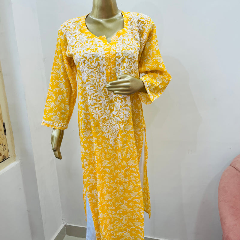 MAHIRA YELLOW CHIKANKARI KURTI Libaas e Lucknow