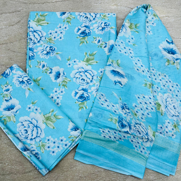 ALKA BLUE COTTON UNSTITCHED SUIT Libaas e Lucknow