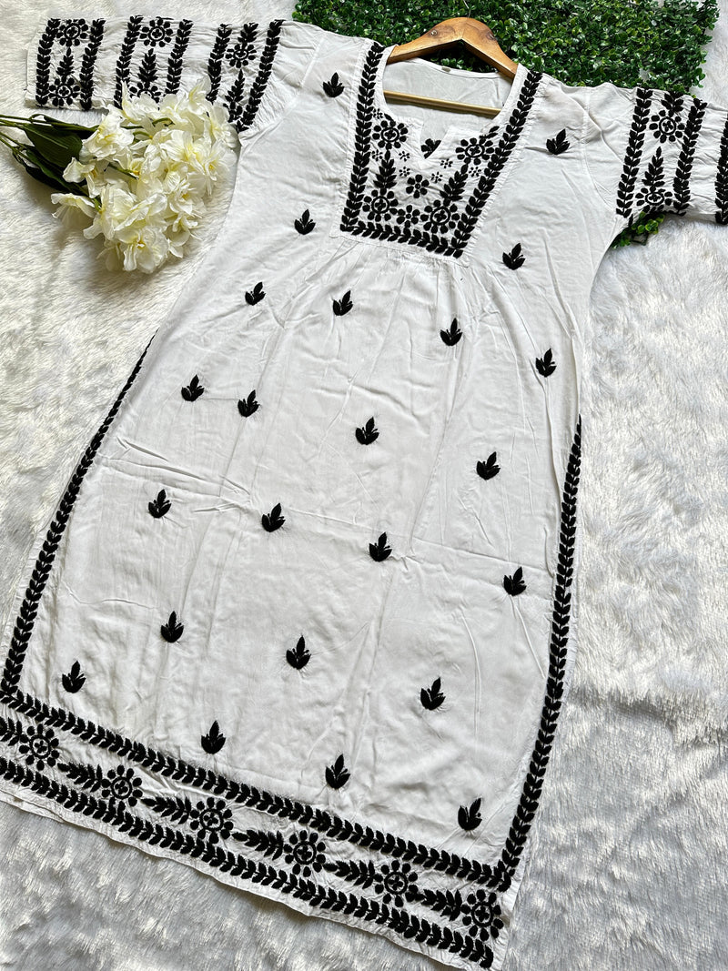 TINA WHITE BLACK CHIKANKARI KURTA Libaas e Lucknow