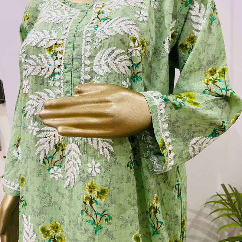 SAMIRA MUL CHIKANKARI GREEN KURTA PALAZZO SET Libaas e Lucknow