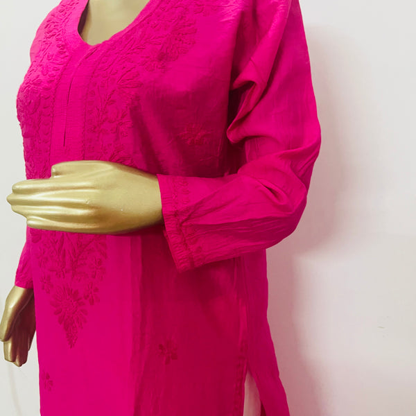 Juri Hot Pink Chanderi Chikankari Kurta Libaas e Lucknow