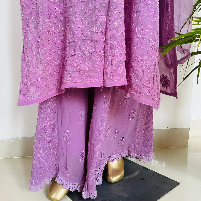 SHIZA CHIKANKARI PURE GEORGETTE KURTA SET WITH DUPATTA Libaas e Lucknow