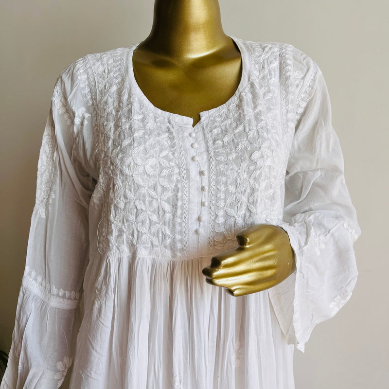 AZRA white Modal cotton Chikankari Kurta Libaas e Lucknow