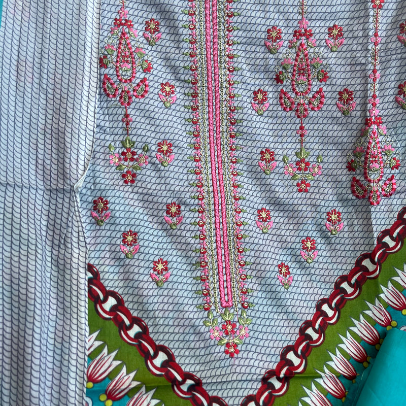 BLUE LAWN EMBROIDERED SUIT Libaas e Lucknow