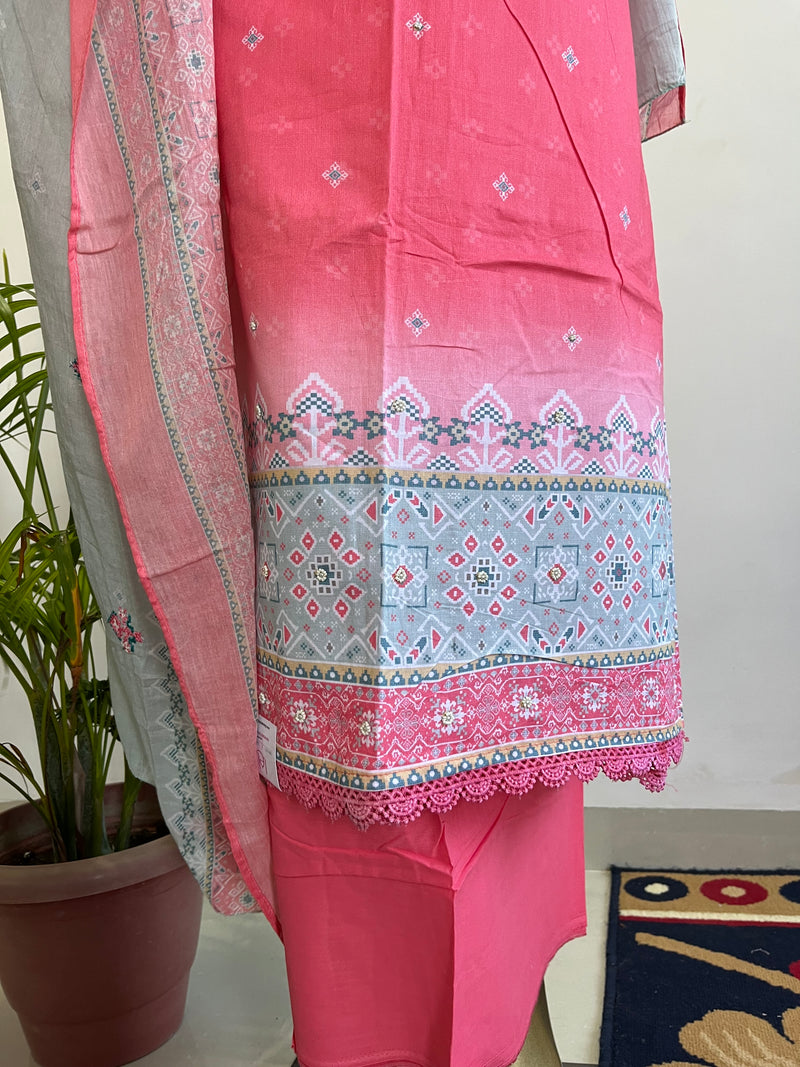 PATOLA PINK GREY UNSTITCHED SUIT Libaas e Lucknow