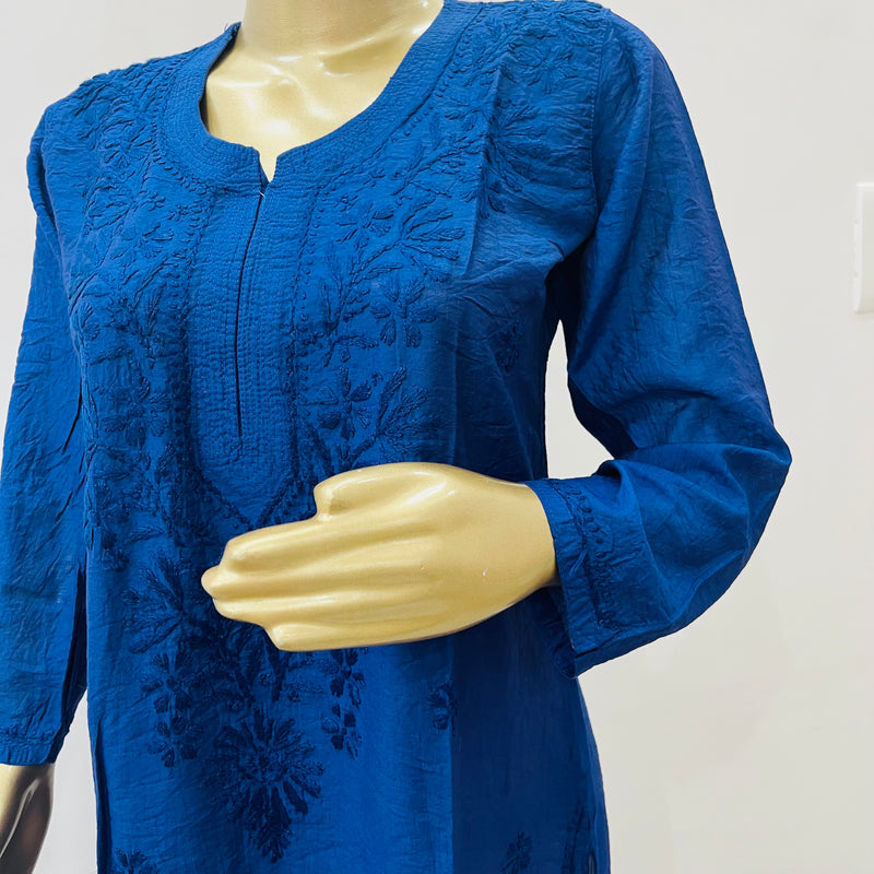 Juri Royal Blue Chanderi Chikankari Kurta Libaas e Lucknow