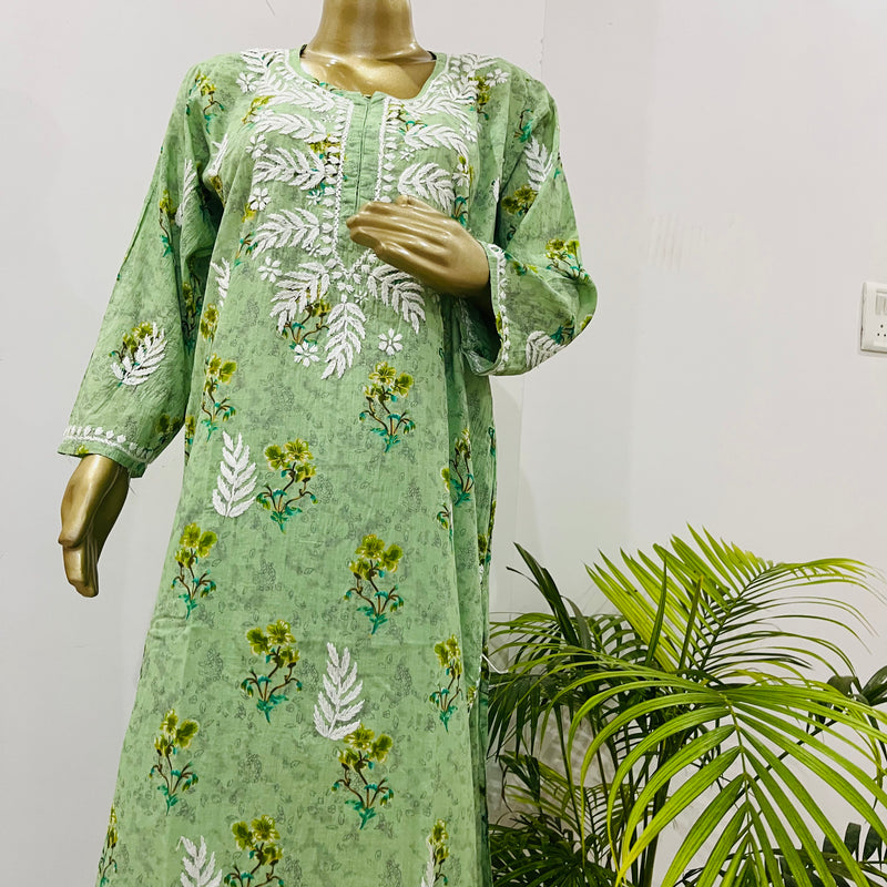 SAMIRA MUL CHIKANKARI GREEN KURTA PALAZZO SET Libaas e Lucknow