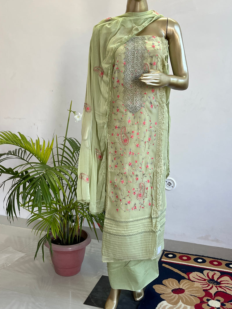 GREEN EMBROIDERED GEORGETTE SUIT Libaas e Lucknow