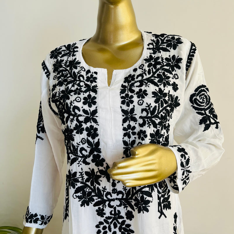 Rose White Black Chikankari Set