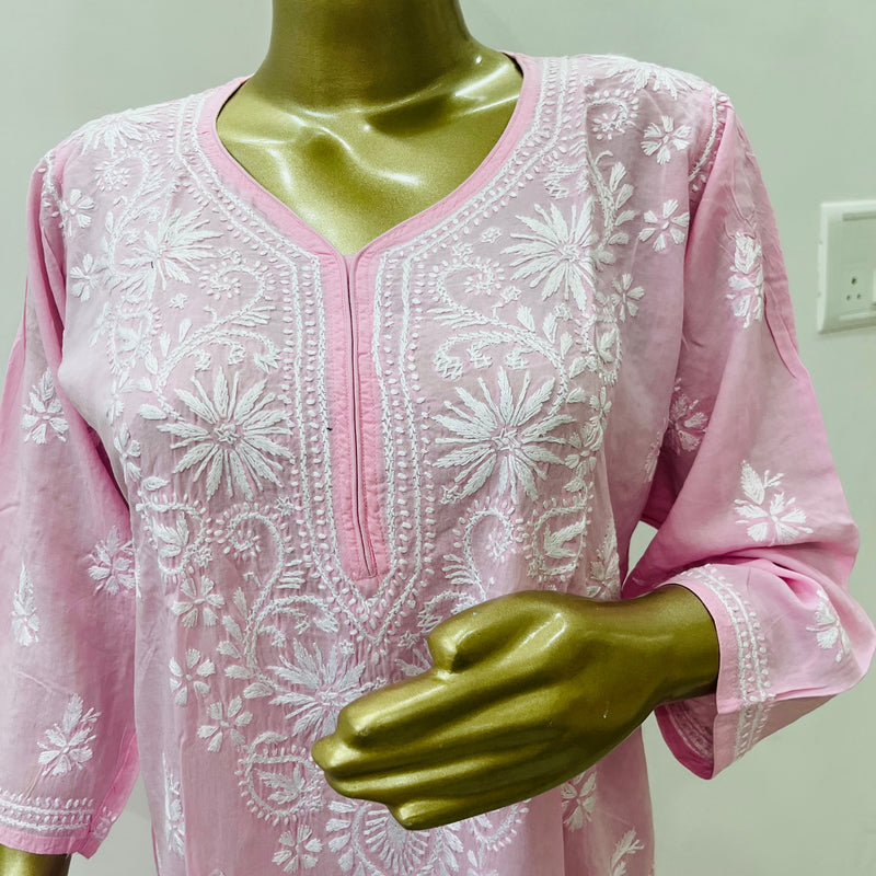 BHUMI PINK CHIKANKARI MODAL KURTA Libaas e Lucknow