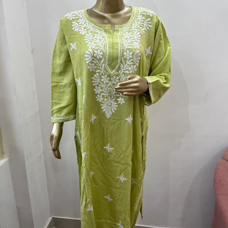 MAAHAM GREEN CHIKANKARI RAYON KURTA Libaas e Lucknow