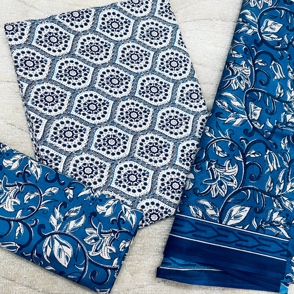 DEEPA BLUE COTTON UNSTITCHED SUIT Libaas e Lucknow