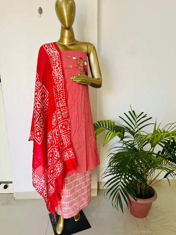 Dipti Cambric Red Suit Libaas e Lucknow