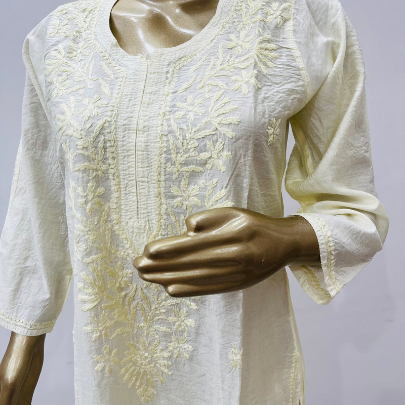 Juri Cream Chanderi Chikankari Kurta Libaas e Lucknow